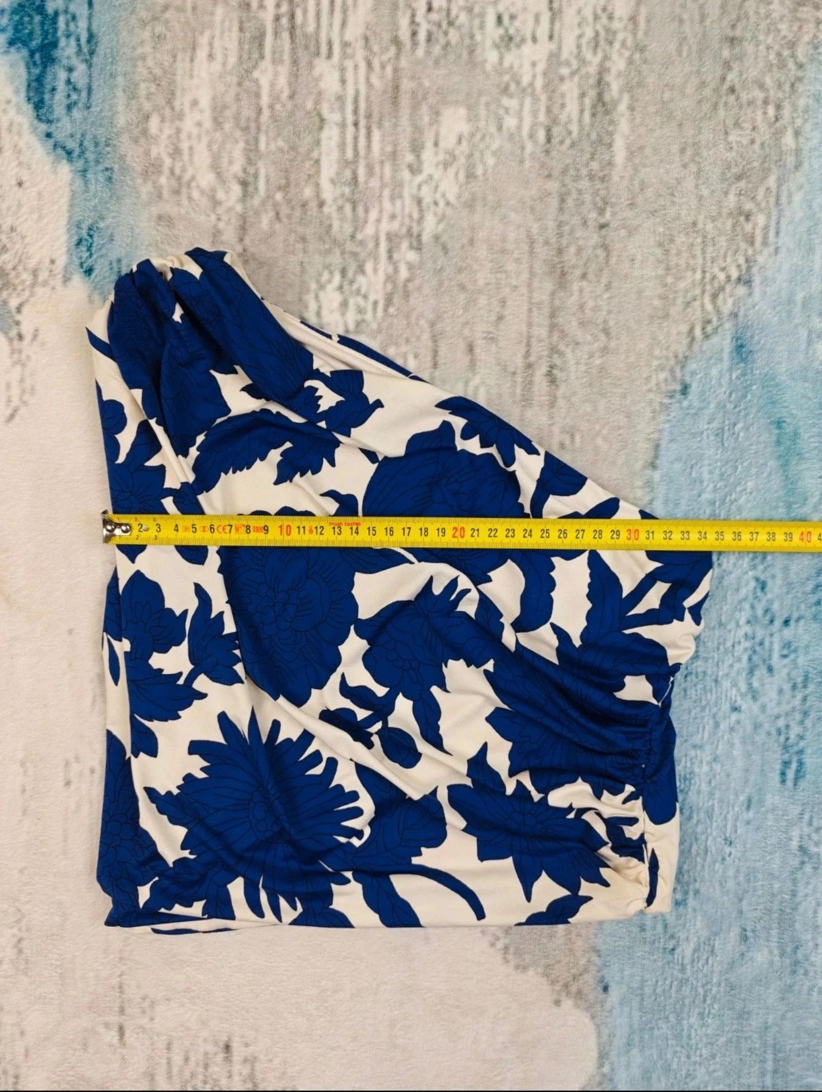 H&M One Shoulder Floral Crop Top Bleu Blanc Taille M – photo 5